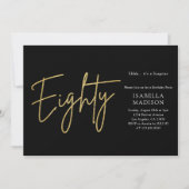 Invitation Simple Parties scintillant Noir et Or 80e annivers (Devant)