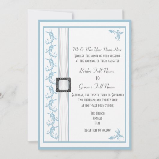 Invitation Simple pastel bleu et blanc mariage traditionnel (Dos)