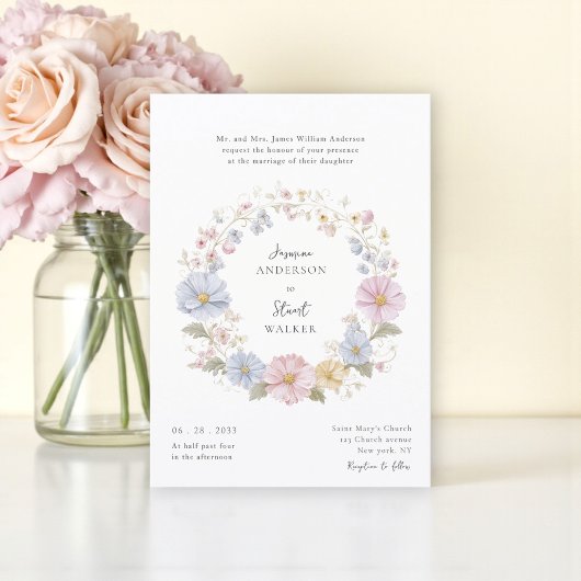 Invitation Simple pastel Floral Wedding website qr code