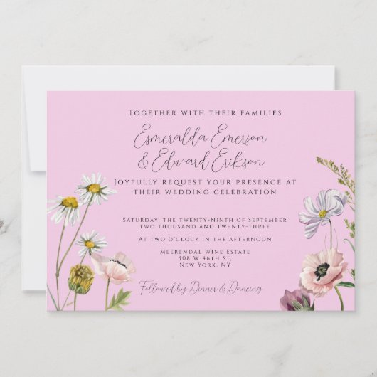 Invitation Simple Pastel Purple Wild Flower Garden Mariage (Devant)