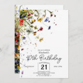 Invitation Simple Pastels Fleurs sauvages 40e anniversaire (Devant / Derrière)