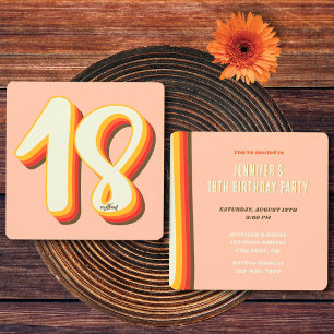 Invitation Simple Peach Moderne Rétro Groovy 18e Anniversaire