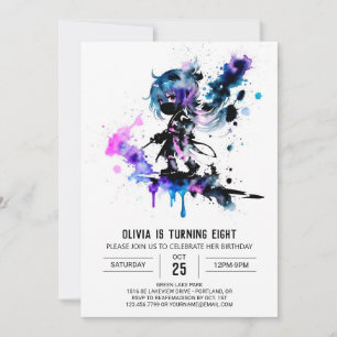 Invitation Simple Peint Ninja Digital Girl Anniversaire