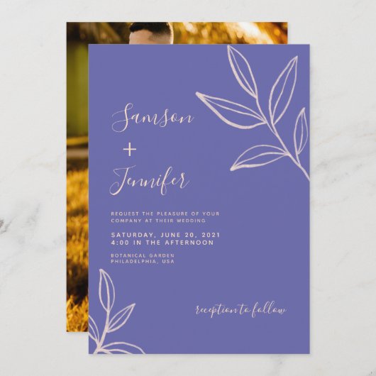 Invitation Simple Periwinkle Blue Calligraphy Mariage photo (Devant / Derrière)