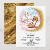 Invitation Simple personnalisé Digital Gold 40e anniversaire (Devant / Derrière)