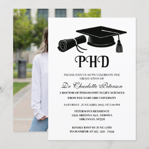 Invitation Simple personnalisé Photo PHD Doctorat Graduation