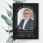 Invitation Simple Photo Arch Black 70th Birthday Party<br><div class="desc">Aussi unique que l'individu célébré, cette invitation moderne de fête du 70e anniversaire comporte un merveilleux modèle photo en forme d'arc à personnaliser avec la photo de votre honoré. Un arrière - plan en noir classique ajoute une touche moderne au design. Le modèle de texte personnalisé avec du texte qui...</div>