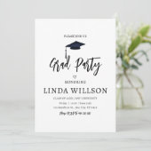 Invitation Simple Photo Black and white Graduation Party (Debout devant)