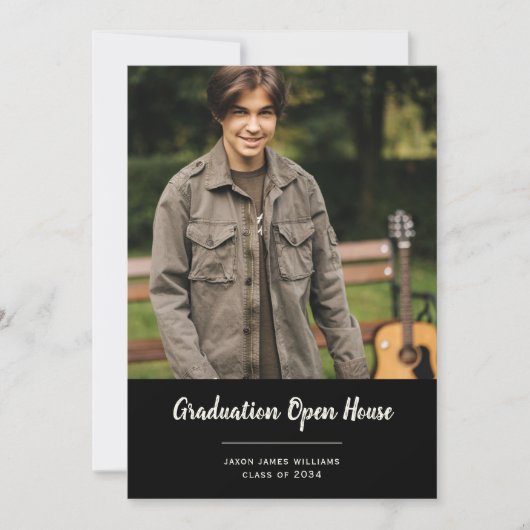 Invitation Simple Photo Black Graduation Open House (Devant)