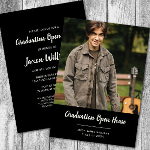 Invitation Simple Photo Black Graduation Open House