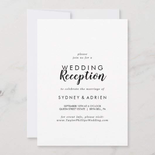 Invitation Simple Photo de calligraphie Mariage Réception seu (Devant)