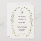 Invitation Simple Photo de mariage avec monogramme de fleurs (Devant)