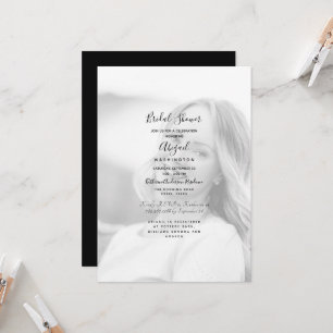 Invitation Simple Photo de Mariage Blanc & Noir