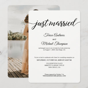 Invitation Simple Photo de mariage juste mariés Réception de