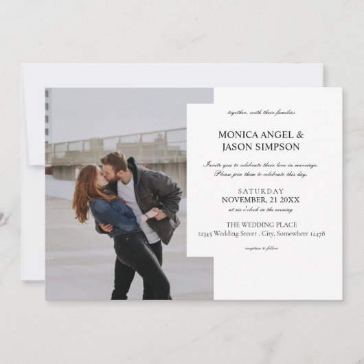 Invitation Simple photo Elegant Mariage blanc (Devant)