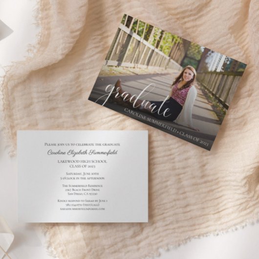 Invitation Simple Photo Elegant Script Graduation Party
