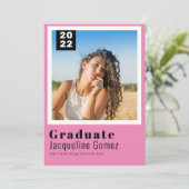 Invitation Simple Photo Graduation 2022 Party Pink (Debout devant)