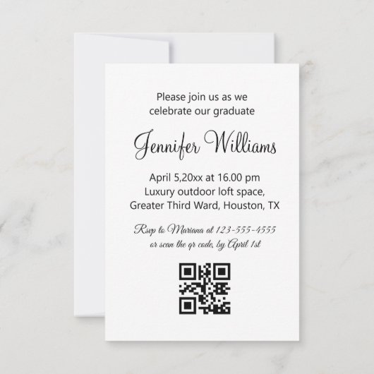 Invitation simple photo graduation party qr code rsvp (Dos)