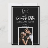 Invitation Simple Photo Minimal Monogram Save the Date Card (Devant)