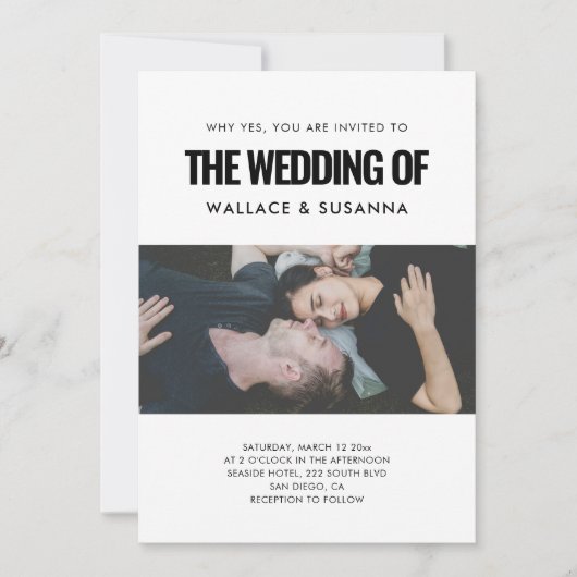 Invitation Simple photo minimaliste de mariage (Devant)