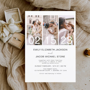 Invitation Simple Photo Minimaliste Élégant Mariage Blanc