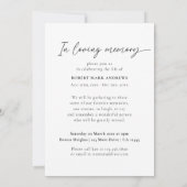 Invitation Simple photo moderne Célébration de la vie Mémoria (Dos)