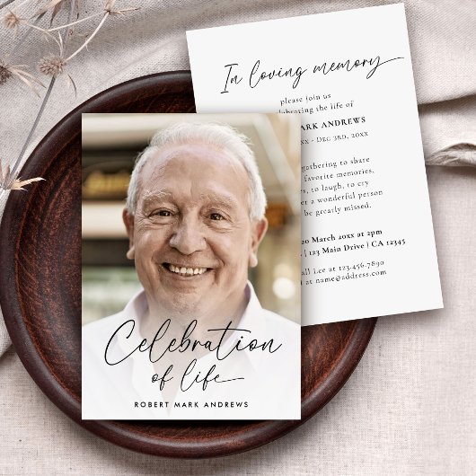 Invitation Simple photo moderne Célébration de la vie Mémoria