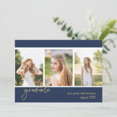 Invitation Simple Photo Navy Blue Graduation Party (Debout devant)