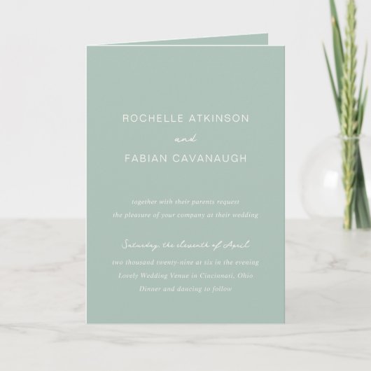 Invitation Simple Photo Vert Uni Élégant Mariage (Devant)