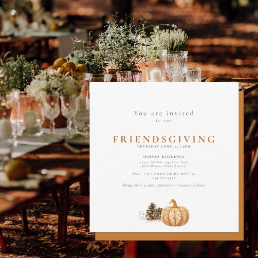 Invitation Simple Pine Cone Pumpkin Friendsgiving 