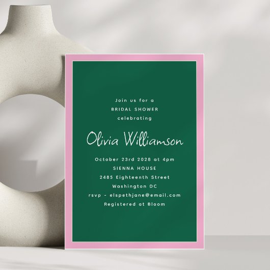 Invitation Simple Pink and Green Modern Trendy Bridal Shower
