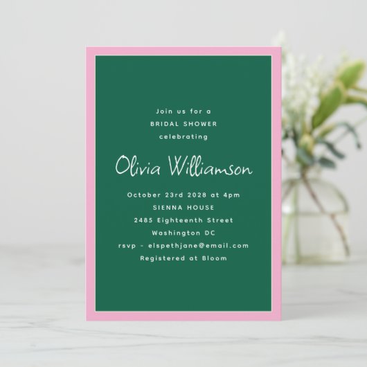 Invitation Simple Pink and Green Modern Trendy Bridal Shower (Debout devant)