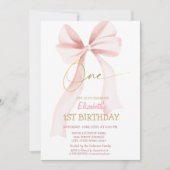 Invitation Simple Pink Bow Pink Striped 1st Birthday  (Devant)