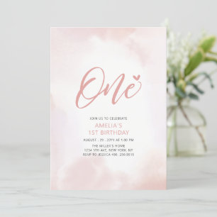 Invitation Simple Pink Heart One 1st Girl Birthday Party