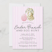 Invitation Simple Pink Preppy Stripes Bunny Egg Brunch de Pâq (Devant)