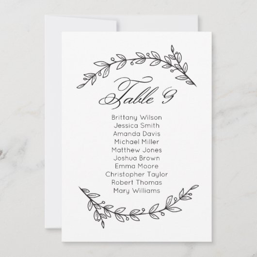 Invitation Simple plan de table de mariage floral. Plan de ta (Devant)