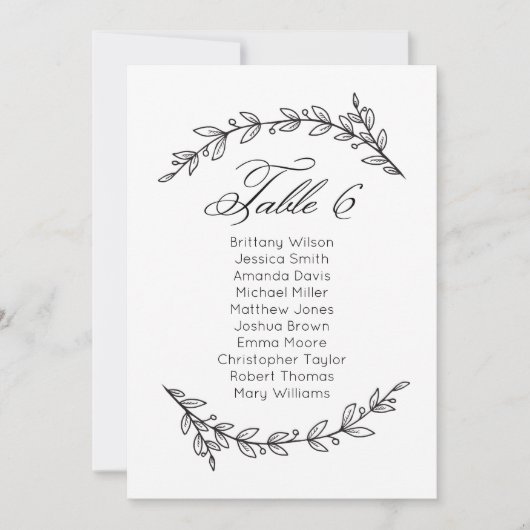 Invitation Simple plan de table de mariage floral. Plan de ta (Devant)