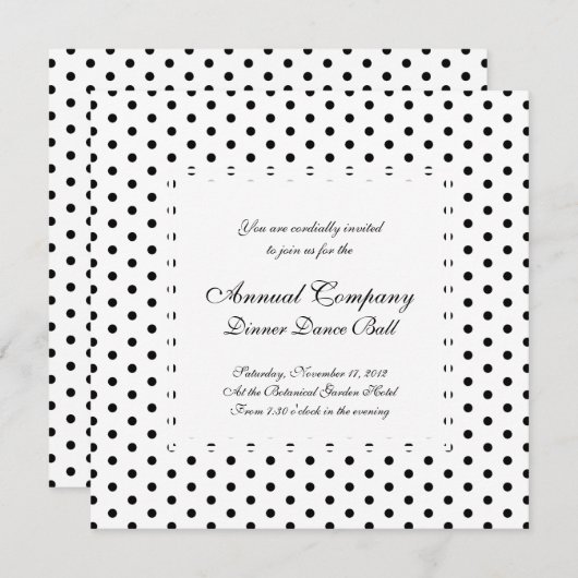 Invitation Simple Polka Dot noir et blanc Motif (Devant / Derrière)