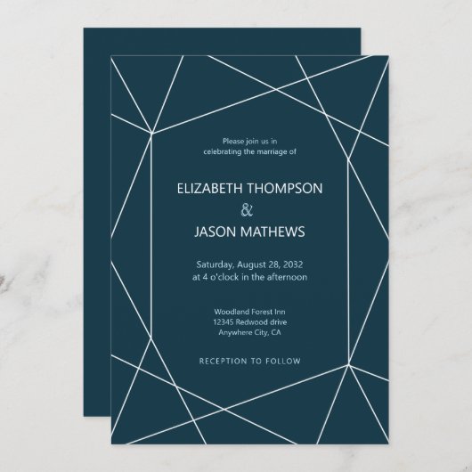 Invitation Simple Polygon Navy Blue Gay Mariage (Devant / Derrière)