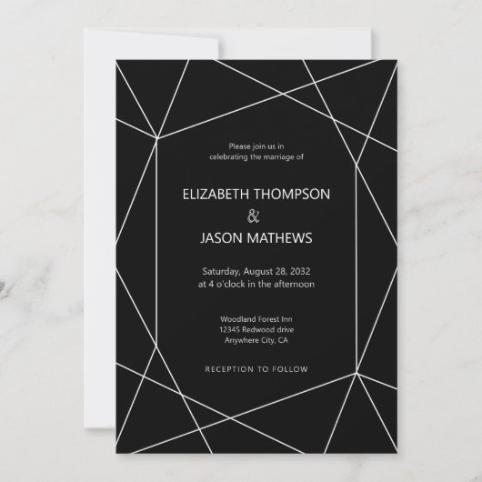 Invitation Simple Polygon noir et blanc Mariage gay (Devant)