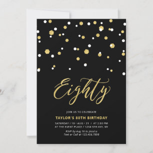 Invitation simple pour 80e anniversaire noir et or