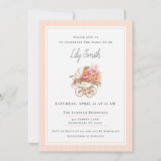 Invitation simple pour bébé avec pêche  (Devant)