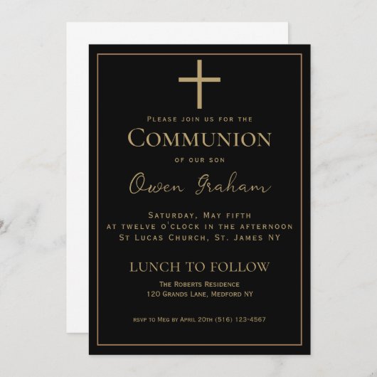 Invitation simple pour garçon à la communion (Devant / Derrière)