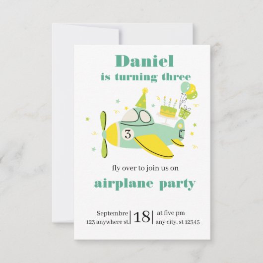 Invitation simple pour l'anniversaire d'avion ✈️ (Devant)