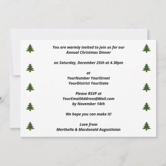Invitation simple pour le dîner de Noël (Dos)