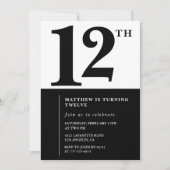 Invitation simple pour les 12 ans de garçon en noi (Devant)