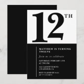 Invitation simple pour les 12 ans de garçon en noi (Devant / Derrière)