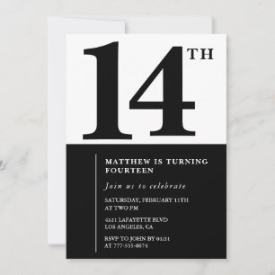 Invitation simple pour les 14 ans de Black White B