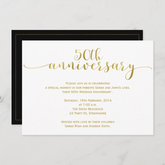 Invitation simple pour les 50 ans de mariage (Devant / Derrière)