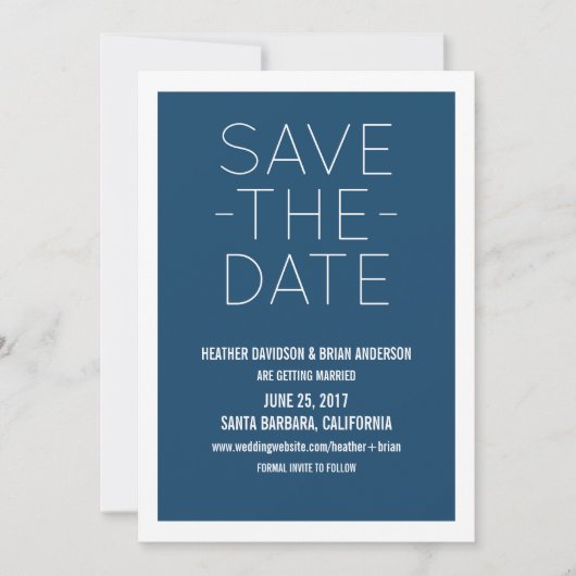 Invitation simple pour Sauvegarder la Date, Bleu (Devant)